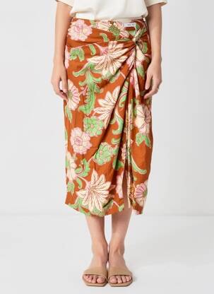 Jupe mi-longue marron MANGO femme