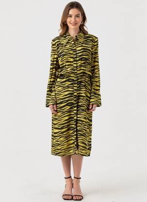 Robe mi-longue jaune MANGO femme