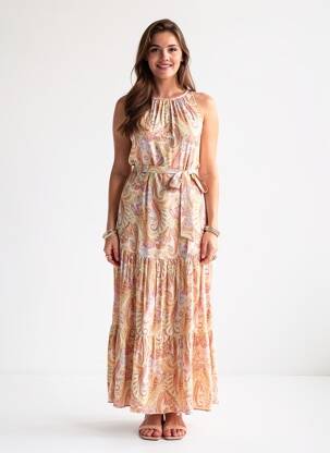 Robe longue beige MANGO femme