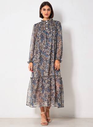 Robe longue marron MANGO femme