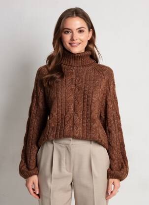 Pull col roulé marron ONLY femme