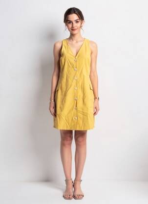 Robe courte jaune MANGO femme