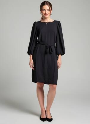 Robe mi-longue manches longues manches longues noir VILA femme