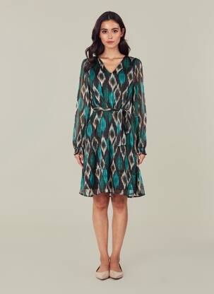 Robe mi-longue col rond vert VERO MODA femme