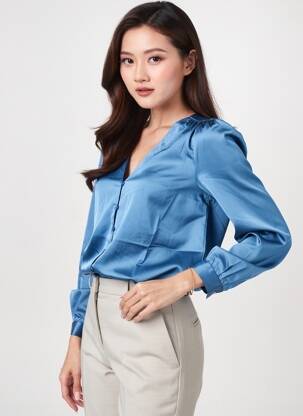 Chemisier coupe droite manches longues bleu VILA femme