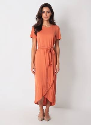 Robe mi-longue manches courtes manches courtes orange OBJECT femme