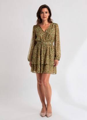 Robe mi-longue manches longues manches longues vert ONLY femme