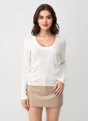 Pull col rond blanc JACQUELINE DE YONG femme