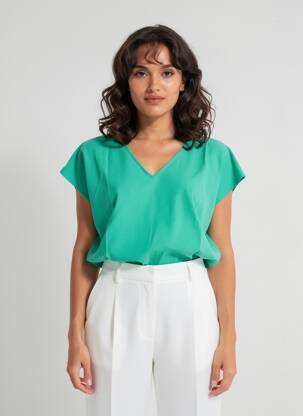 T-shirt col v manches courtes vert VERO MODA femme