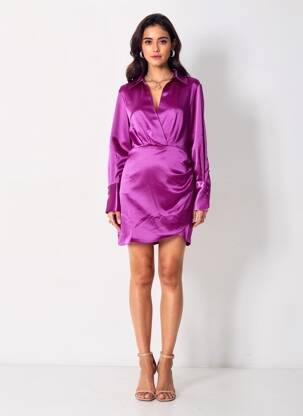 Robe mi-longue violet MANGO femme