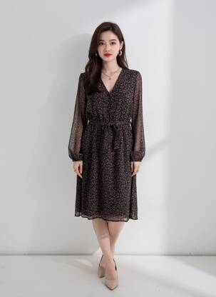 Robe mi-longue col v noir ONLY femme