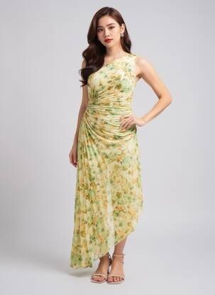 Robe longue jaune MANGO femme