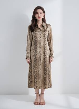 Robe longue beige MANGO femme