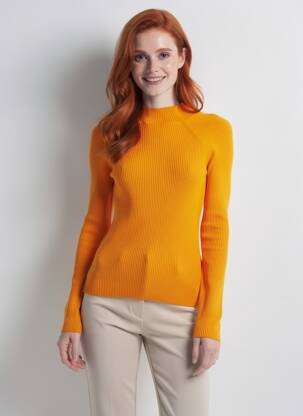 Pull col roulé manches longues manches longues orange ONLY femme