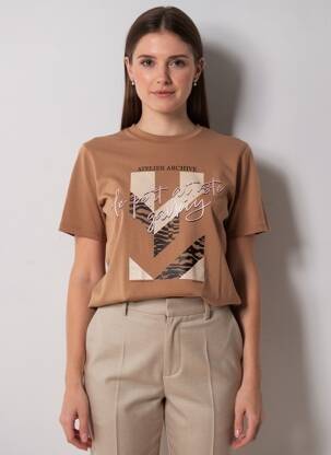 T-shirt col rond manches courtes marron ONLY femme