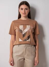 T-shirt col rond manches courtes marron ONLY femme