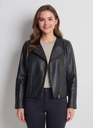 Veste en cuir noir MANGO femme
