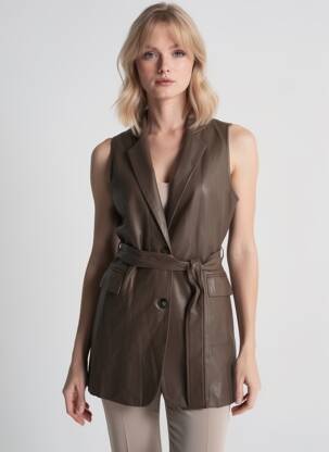 Veste en cuir marron NÜ femme