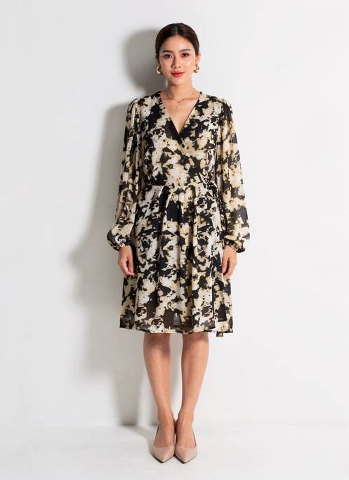 Robe mi-longue manches longues manches longues noir VILA femme