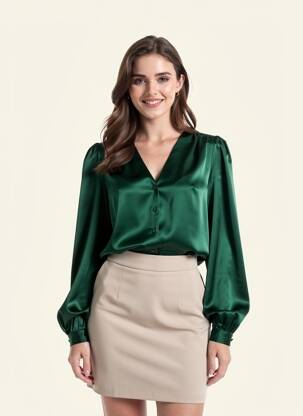 Chemisier col mao manches longues vert VILA femme