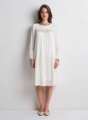 Robe mi-longue manches 3/4 manches 3/4 blanc ONLY femme