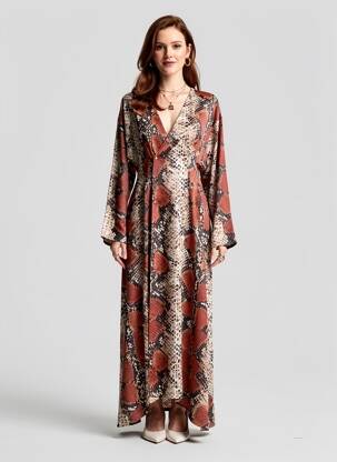 Robe longue marron MANGO femme