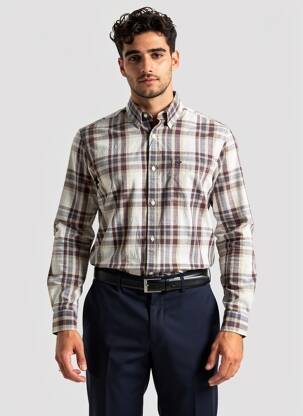 Chemise manches longues marron JACK & JONES homme