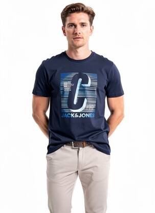 T-shirt col rond bleu JACK & JONES homme