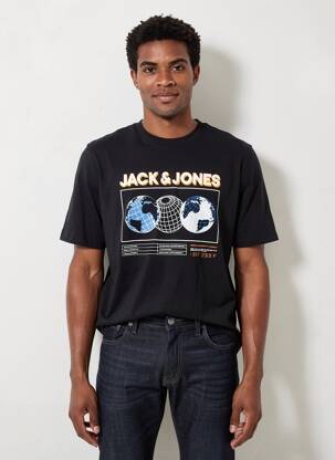 T-shirt col rond noir JACK & JONES homme