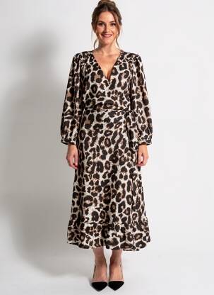 Robe longue col v manches 3/4 marron CARMAKOMA femme