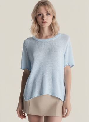 Pull coupe droite bleu ONLY femme