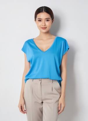 T-shirt col v bleu PIECES femme