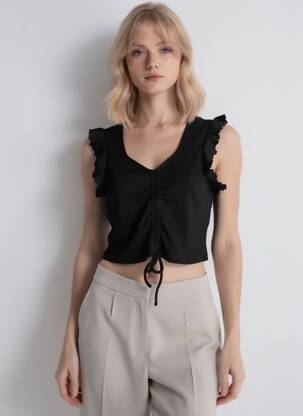 Top col v sans manche noir ONLY femme