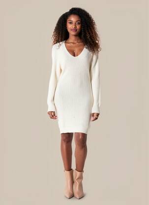 Robe pull beige MANGO femme