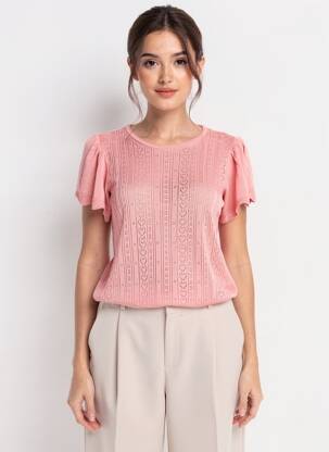 T-shirt col rond rose JACQUELINE DE YONG femme