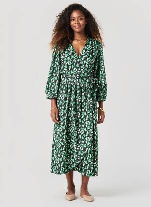 Robe mi-longue manches 3/4 manches 3/4 vert VILA femme