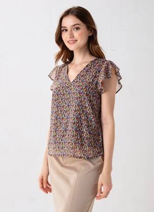 Blouse col v manches courtes rose ONLY femme