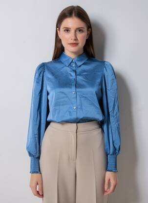 Chemisier coupe droite manches longues bleu VILA femme