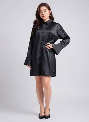 Robe mi-longue manches longues manches longues noir JJXX femme