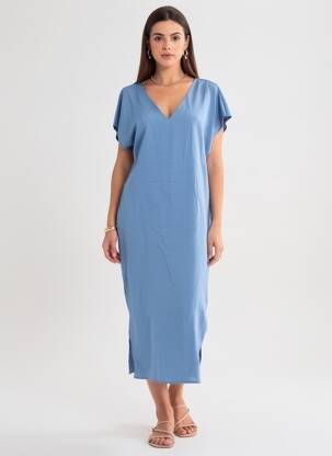 Robe longue manches courtes manches courtes bleu VILA femme