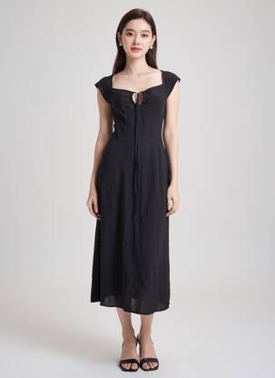 Robe mi-longue noir ASTRID BLACK LABEL femme