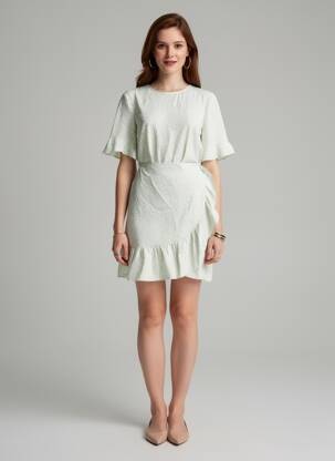 Robe courte col rond vert VERO MODA femme