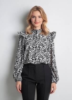 Chemisier col mao manches longues noir VERO MODA femme