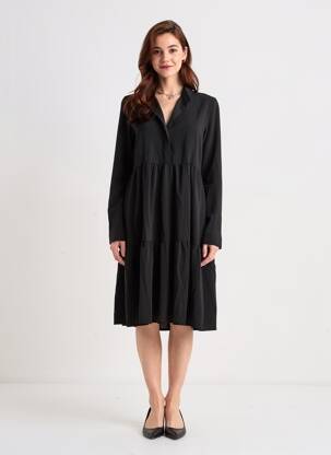 Robe mi-longue manches longues manches longues noir JACQUELINE DE YONG femme