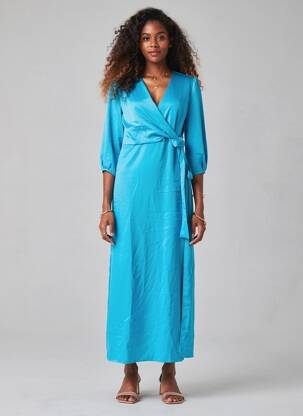 Robe longue col v manches 3/4 bleu ONLY femme