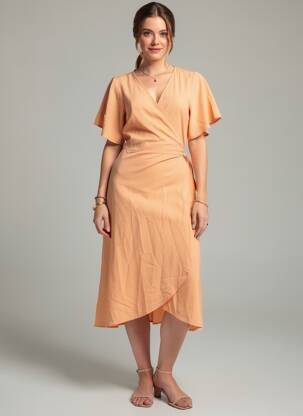 Robe mi-longue manches courtes manches courtes orange VERO MODA femme