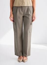 Pantalon droit fermeture zippée sous rabat avec crochet gris VERO MODA femme