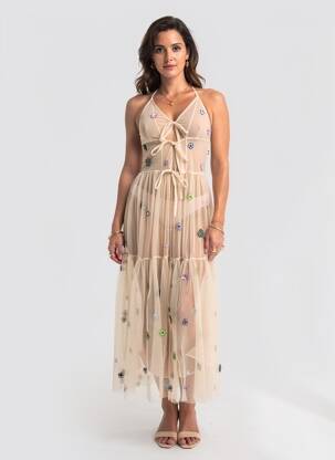 Robe longue beige YOUNG DESIGNERS femme