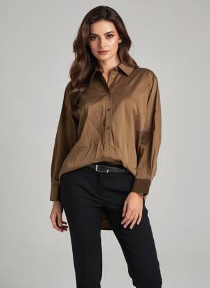 Chemisier coupe droite manches longues marron OBJECT femme