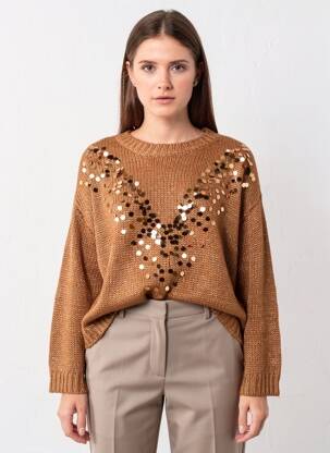 Pull manches longues manches longues marron ONLY femme
